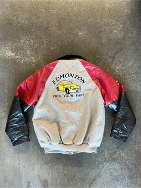 Vintage Edmonton Grey, Black & Red Varsity Jacket